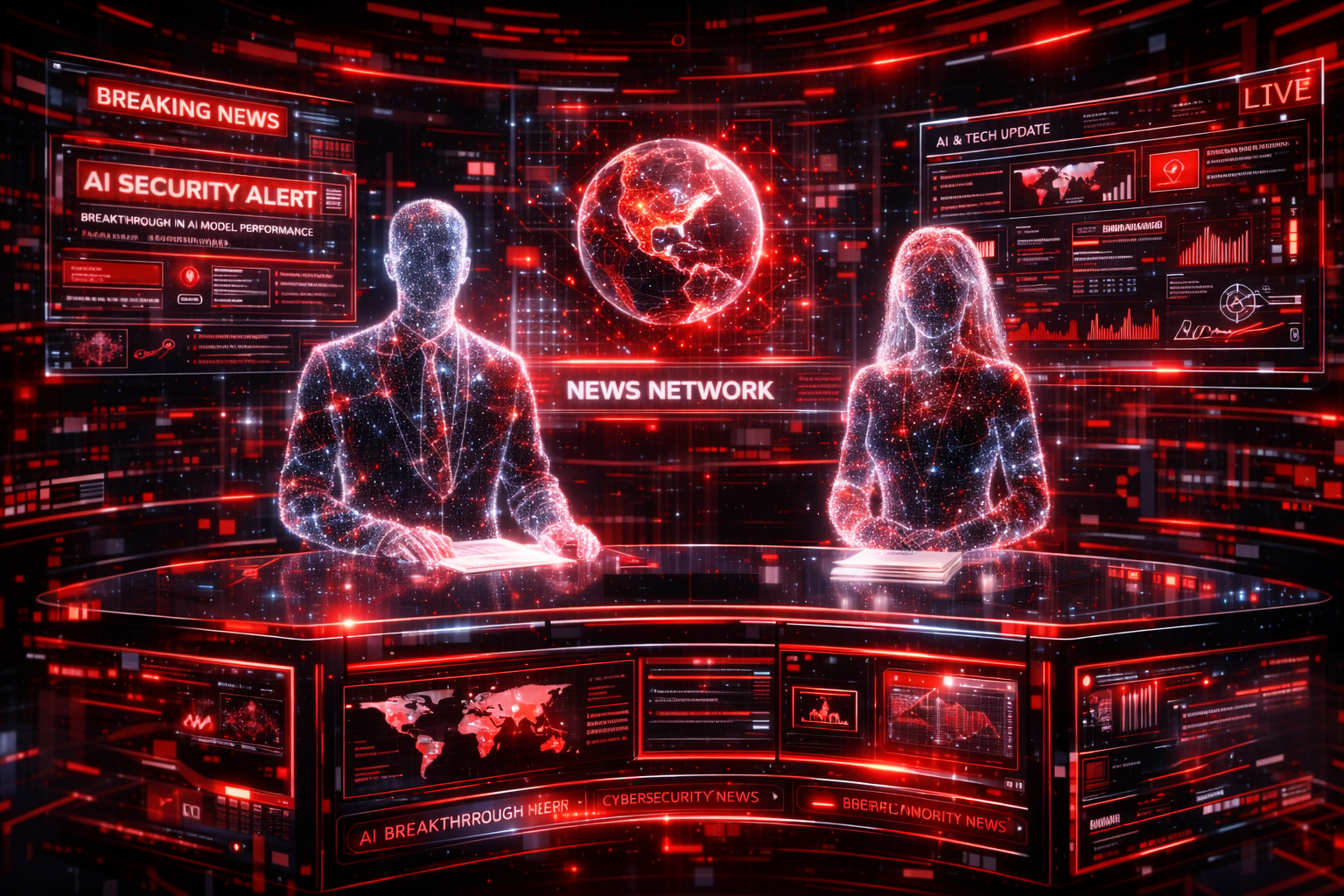 News wall full of AI headlines