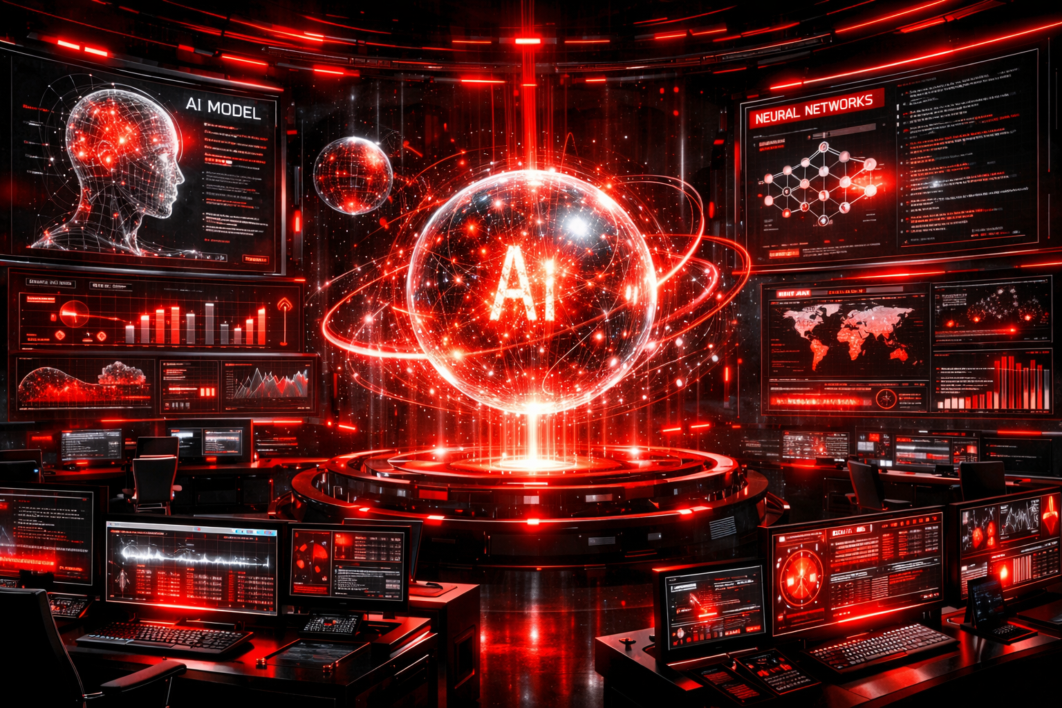 High-tech AI dashboard screens